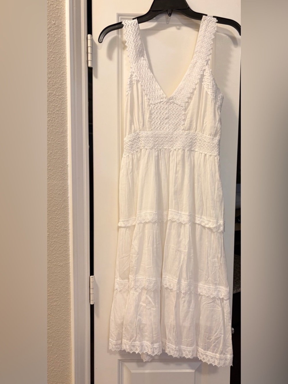 White Cotton Boho Tiered Maxi Dress with Lace Trim - Picture 8 of 8